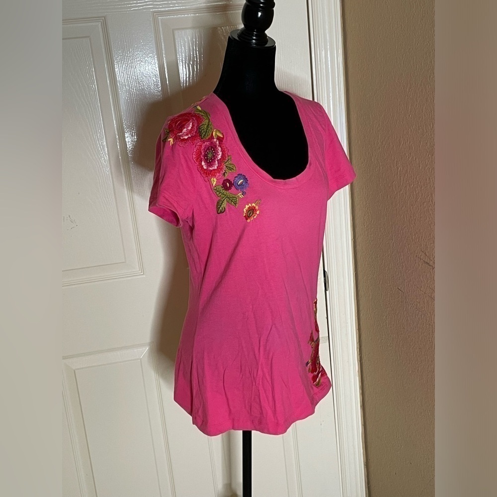 Johnny Was Floral Embroidered Cotton Jersey T-Shirt Large - Picture 5 of 11